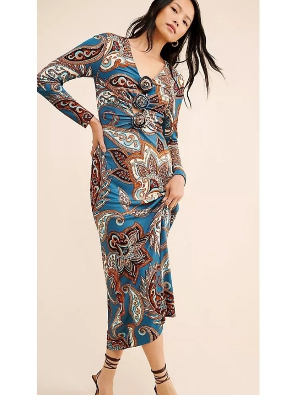 Anthropologie Farm Rio Wonderful Bouquet Midi Dress Paisley Boho Chic Womens M